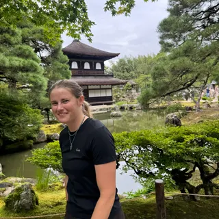 One of the students in front of Ginkaku-ji